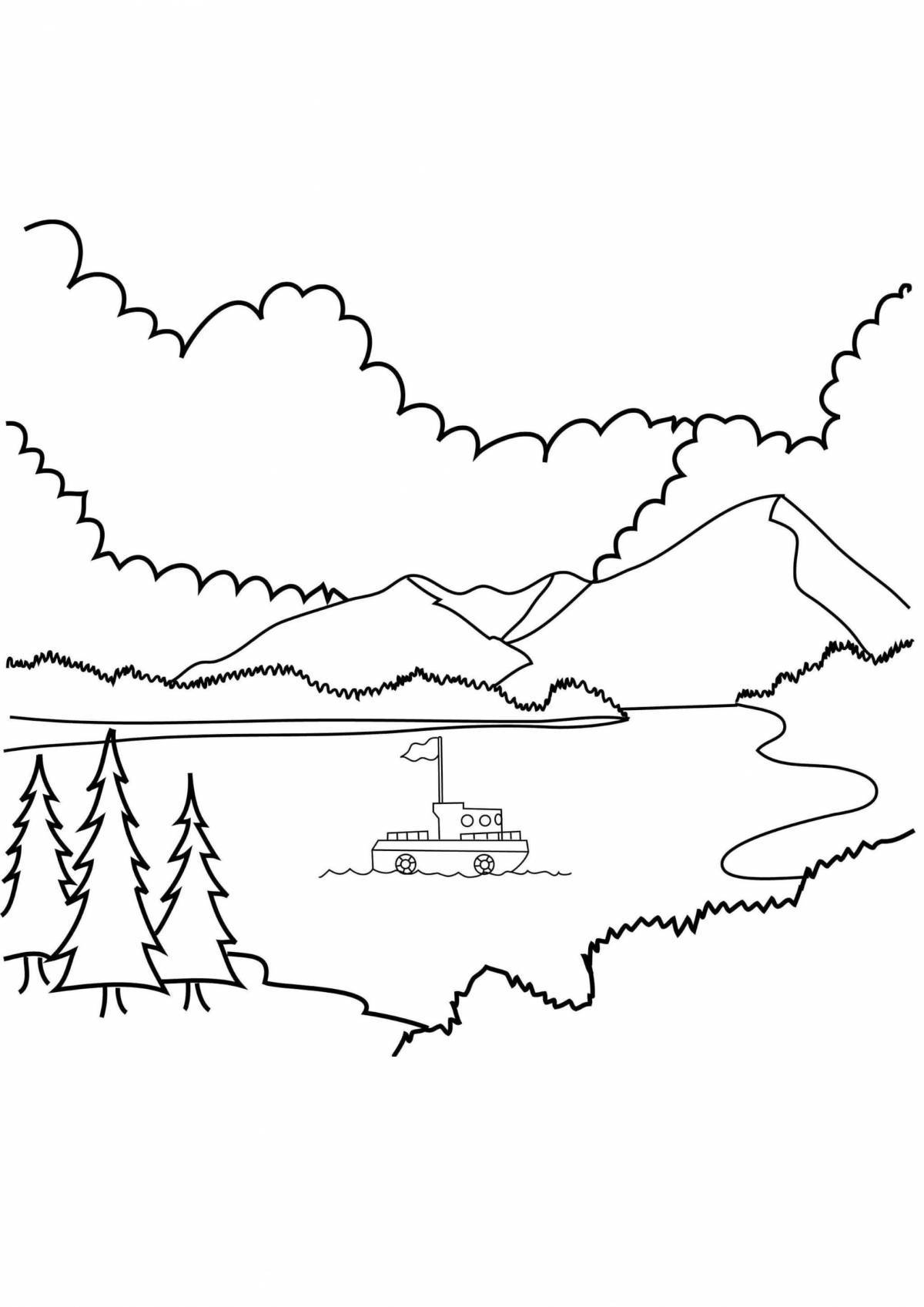 Animated lake coloring page