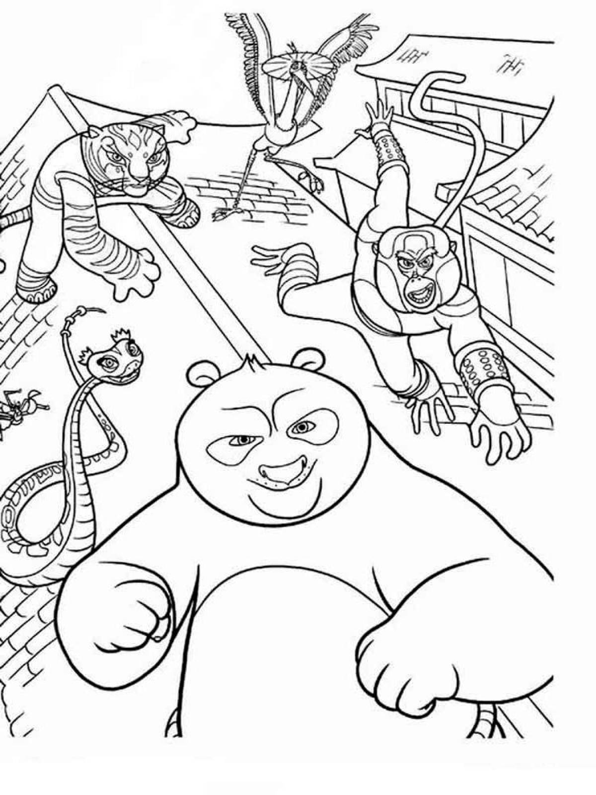Красочная страница раскраски кунг-фу панда