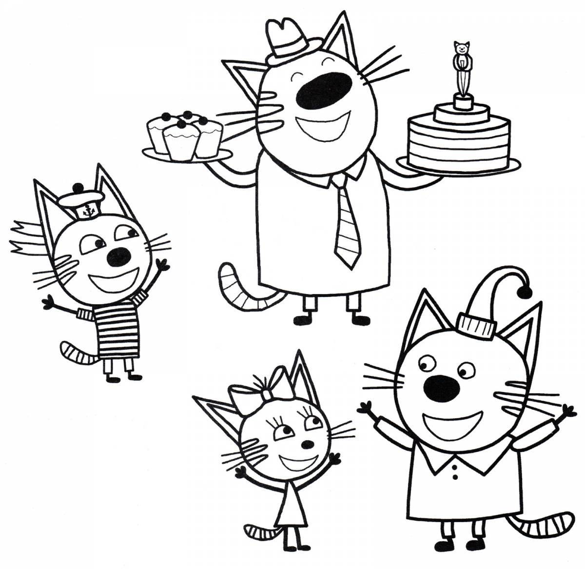Великолепная раскраска 3 кошки для дошкольников