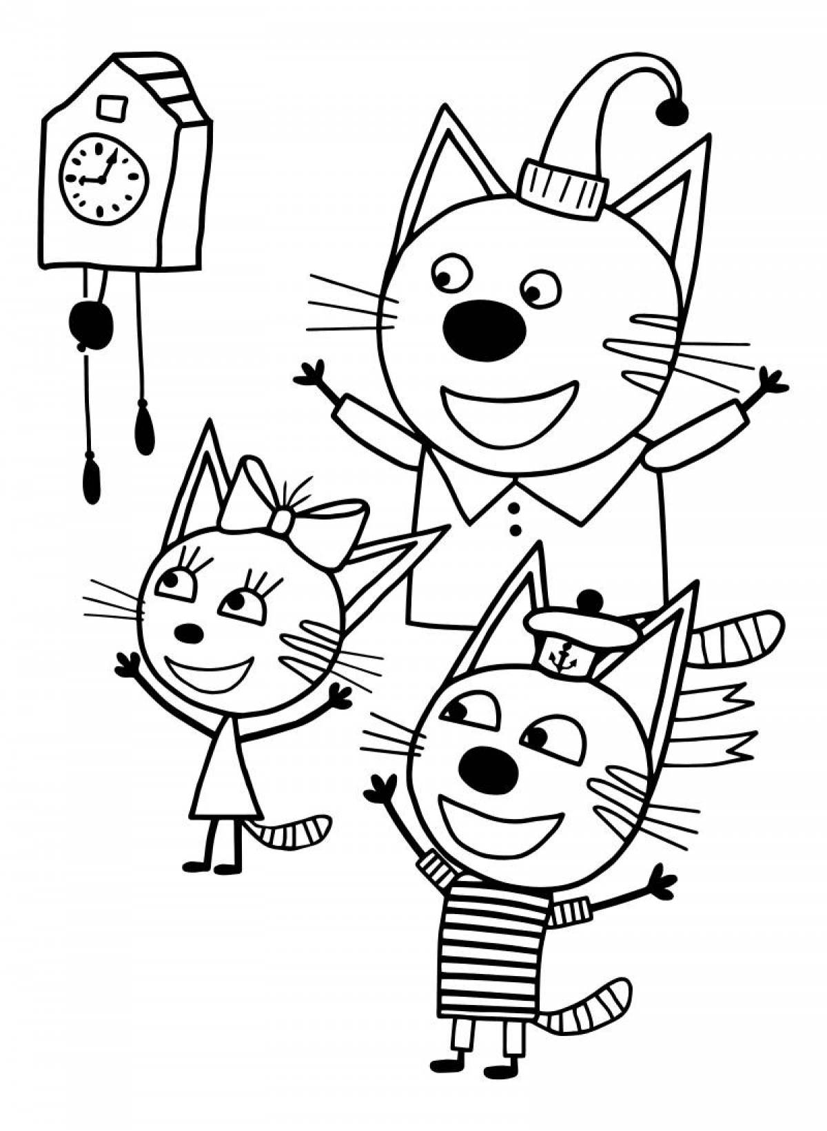 Раскраска joyous 3 cats для дошкольников