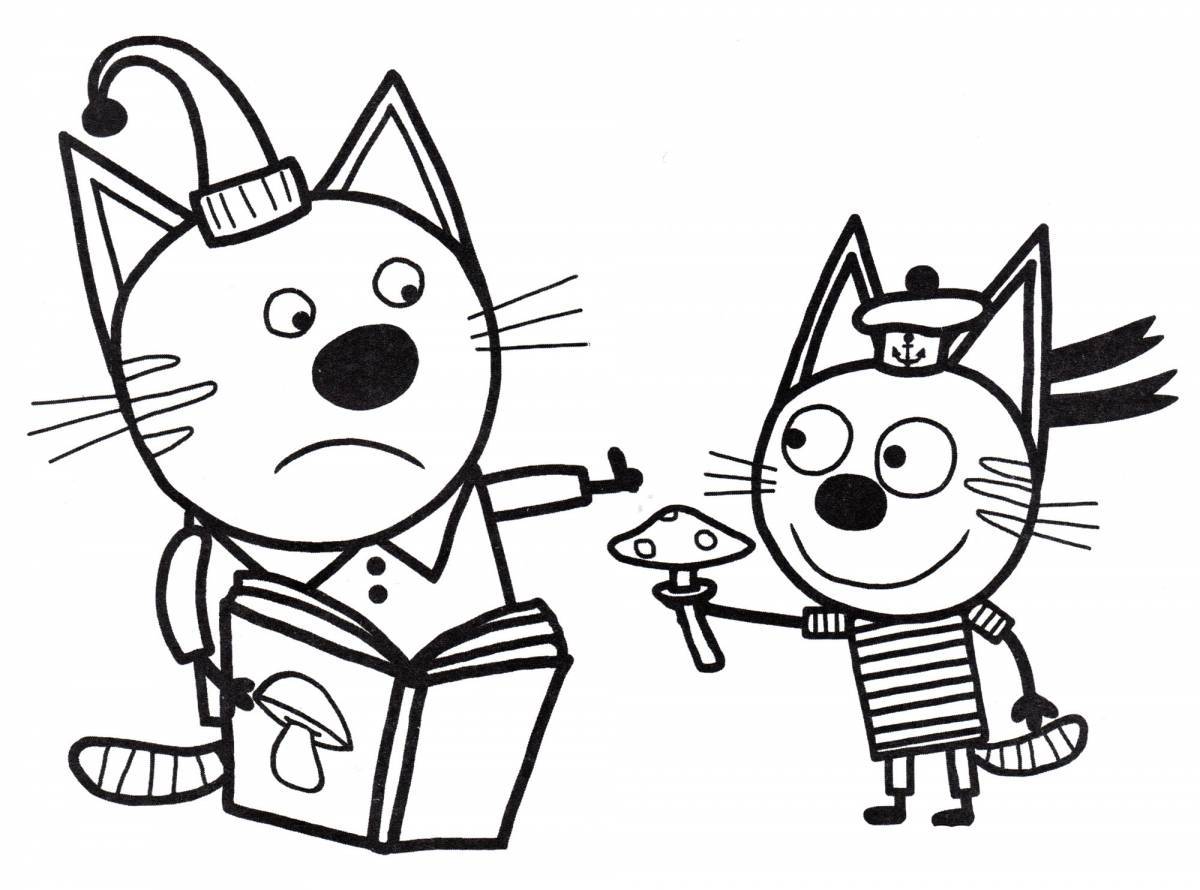 Впечатляющая раскраска 3 кошки для дошкольников