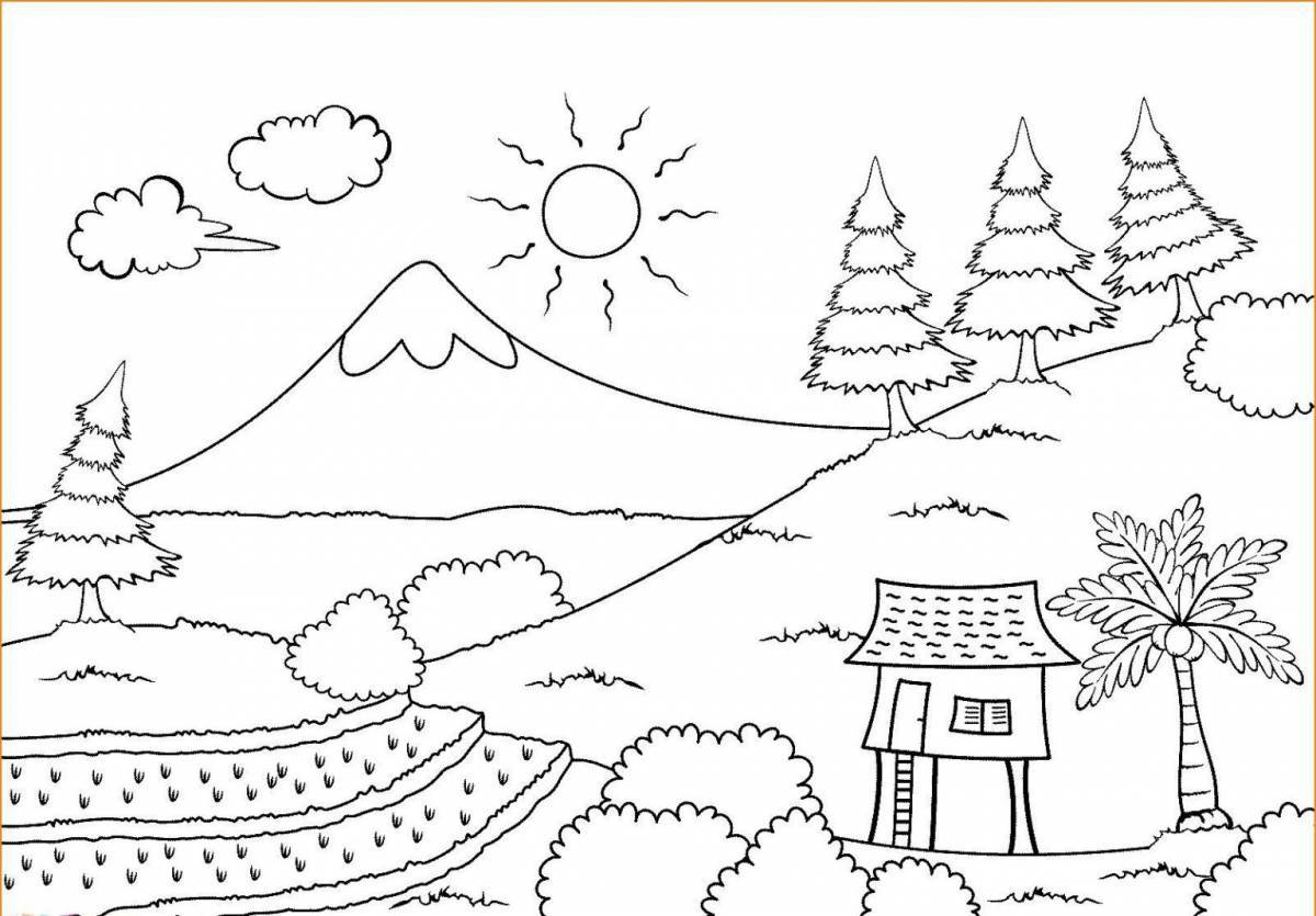 Shining landscape coloring pages for kids
