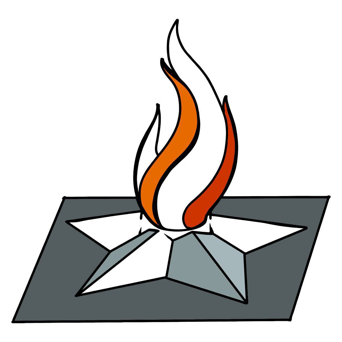 Brightly colored eternal flame coloring page for kids