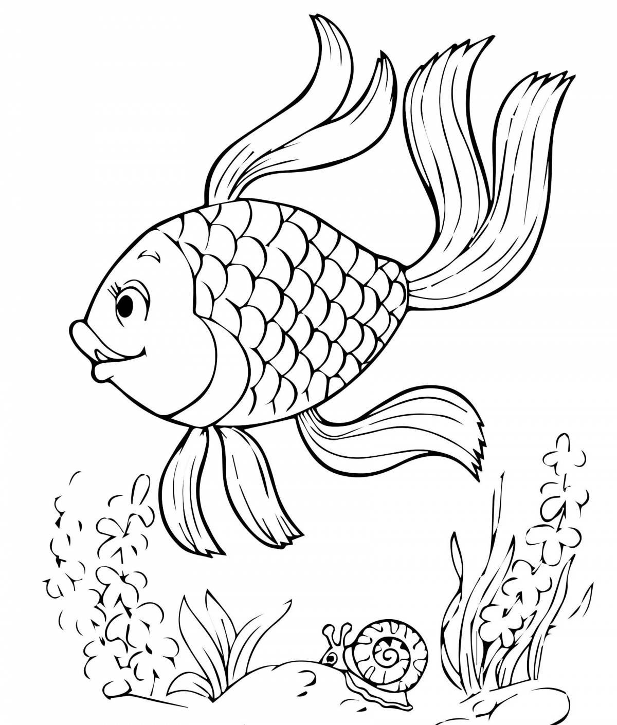 Анимированная страница раскраски золотая рыбка для детей