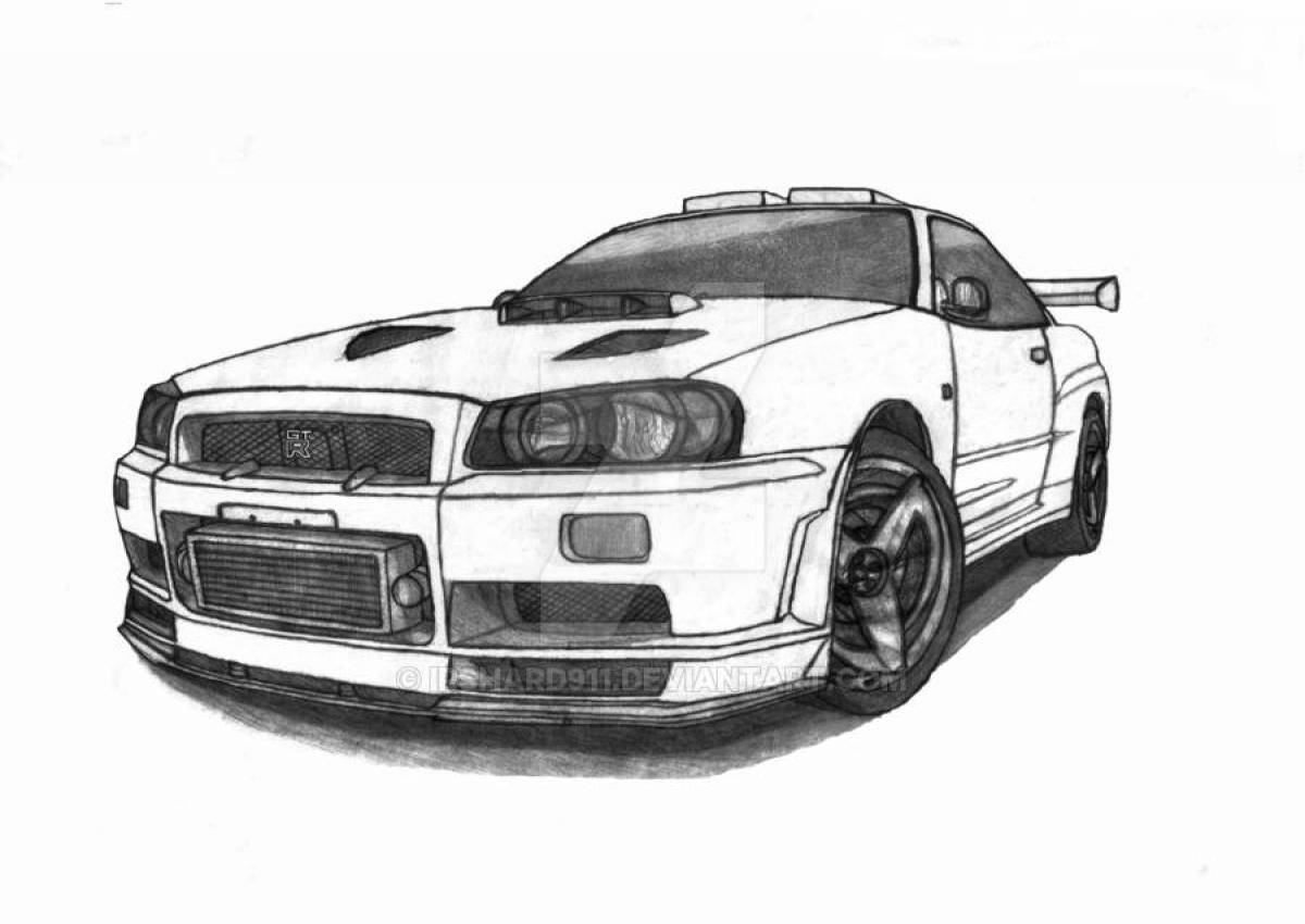 Нарисовать ниссан скайлайн r34