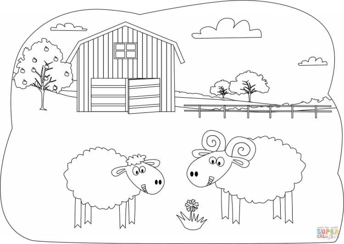 Раскраски ферма с овцами