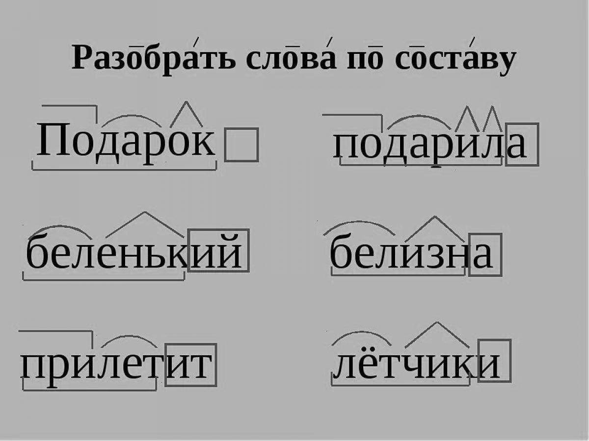 Подарок разбор по составу. Слово подарок по составу. Состав слова. Раскраска состав слова.