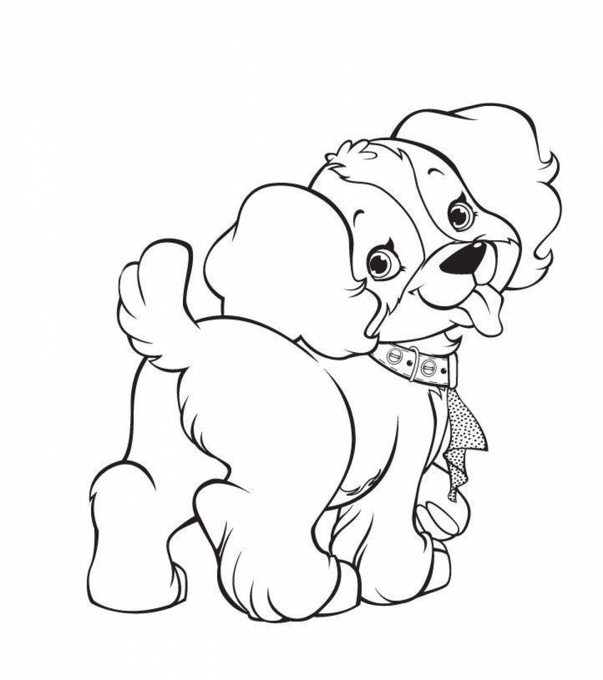 Snuggly doggie coloring page