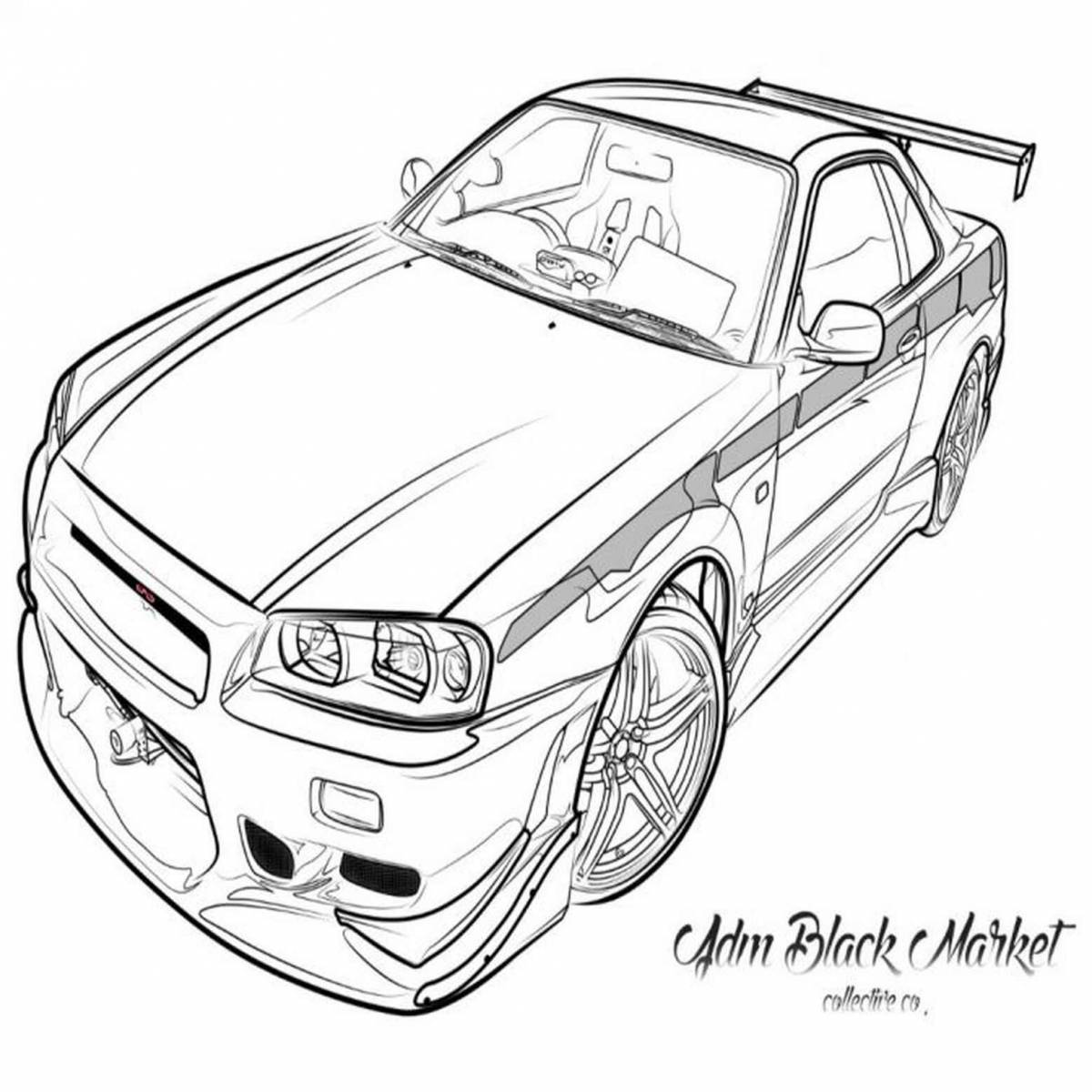 Colorful nissan skyline coloring page