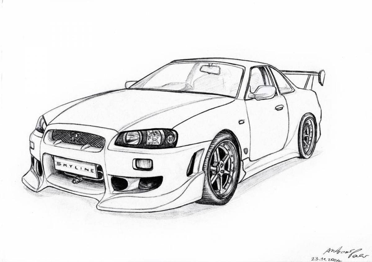 Playful nissan skyline coloring page