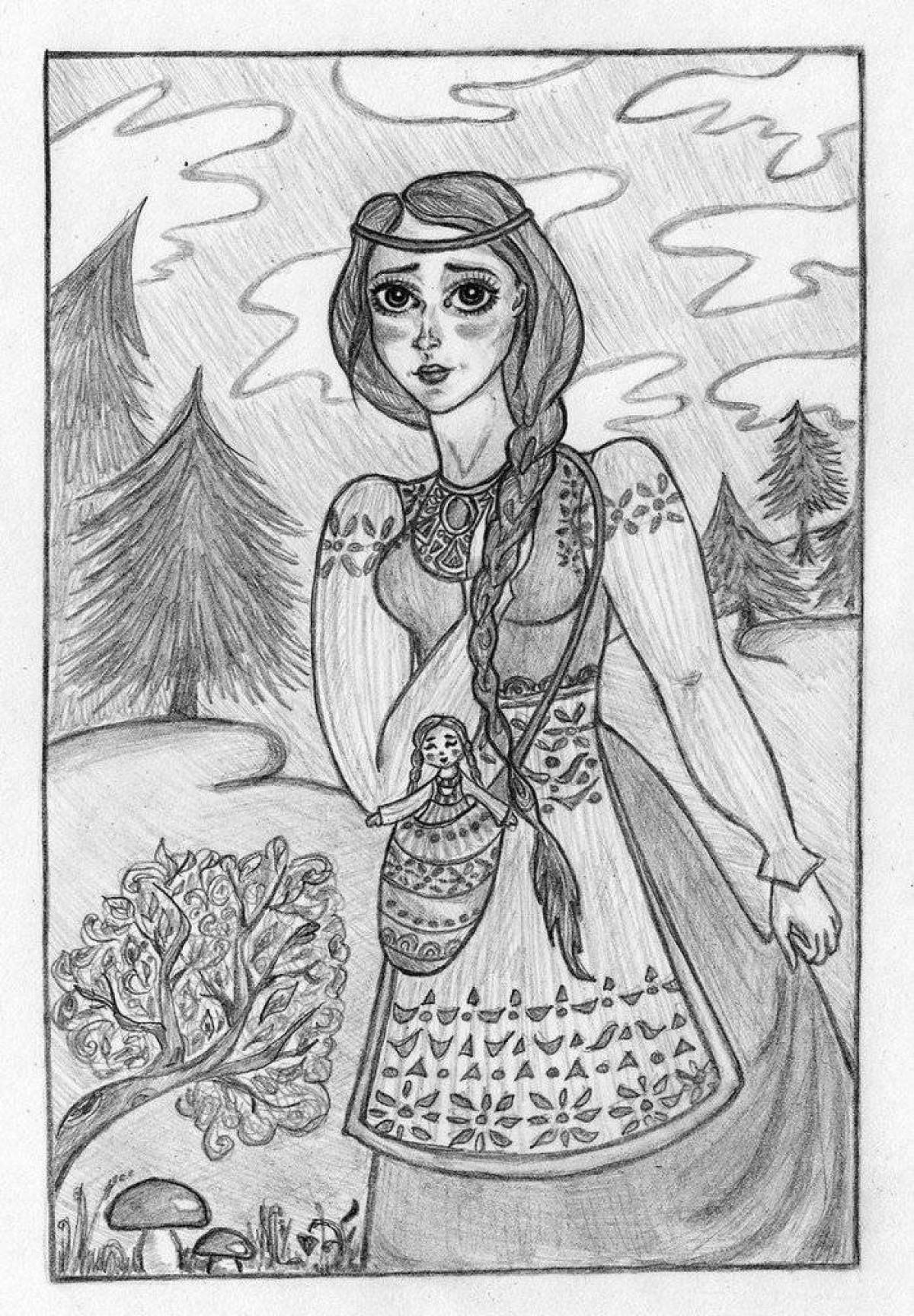 Coloring page elegant hostess of the copper mountain