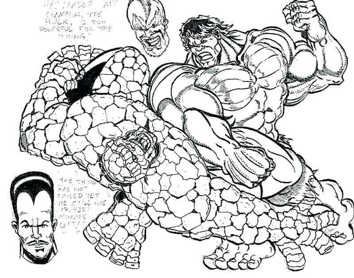 Coloring page playful hulk and spiderman