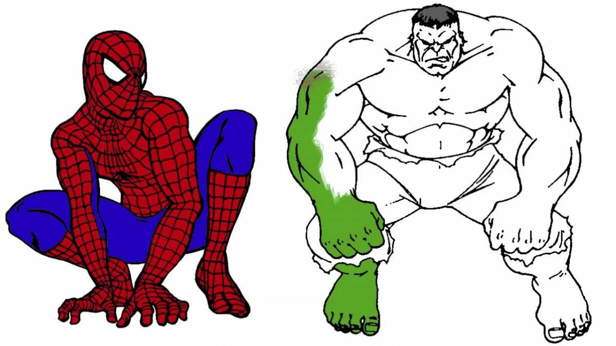 Coloring the incredible hulk and spiderman