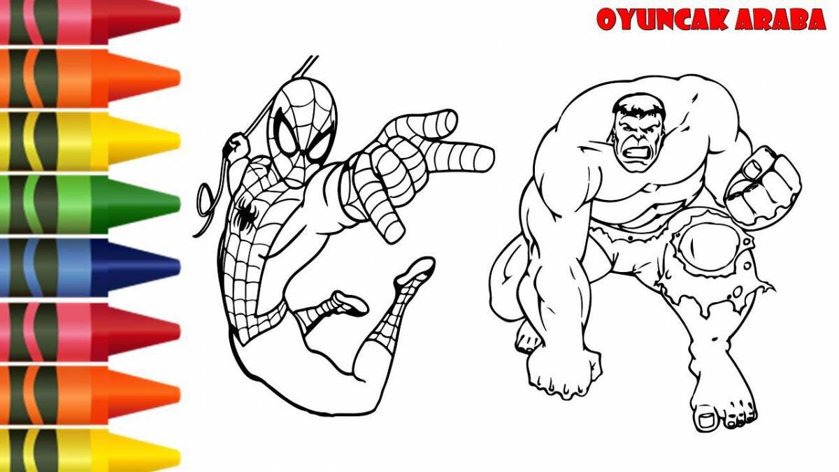 Coloring the amazing hulk and spiderman
