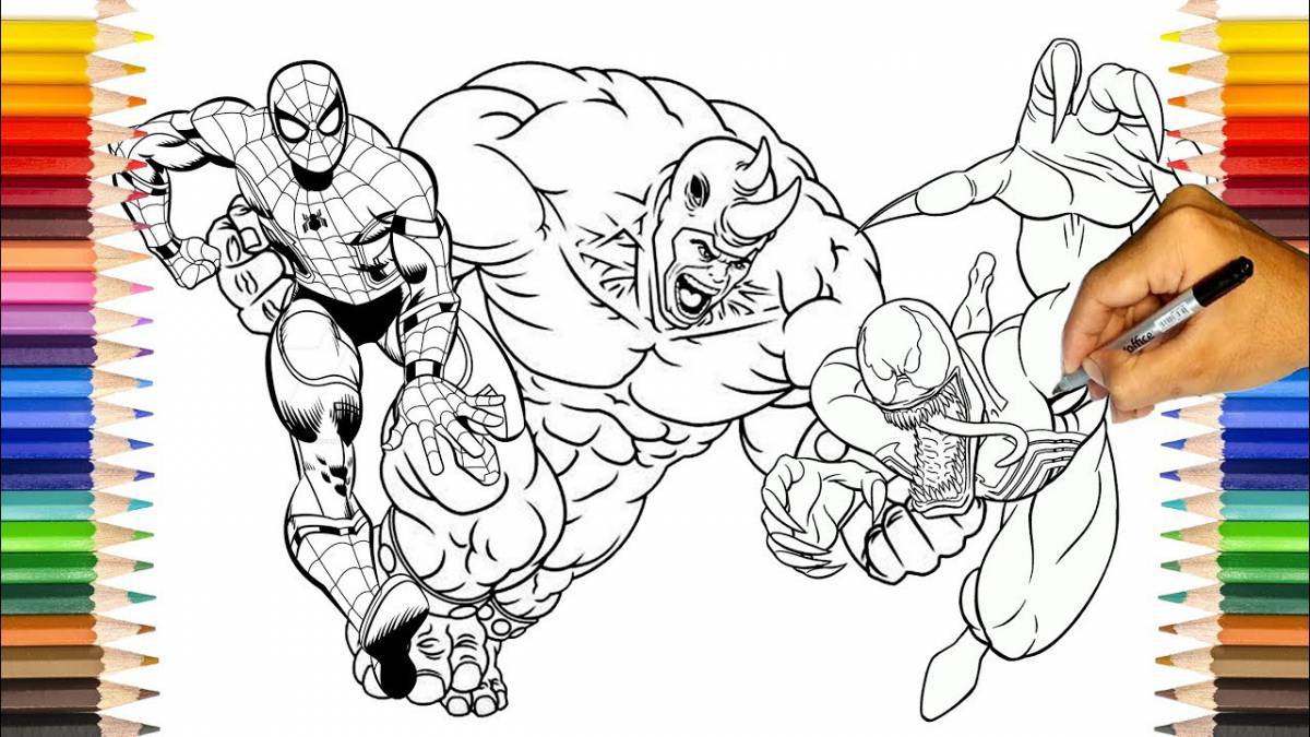 Glamorous Hulk and Spiderman coloring page