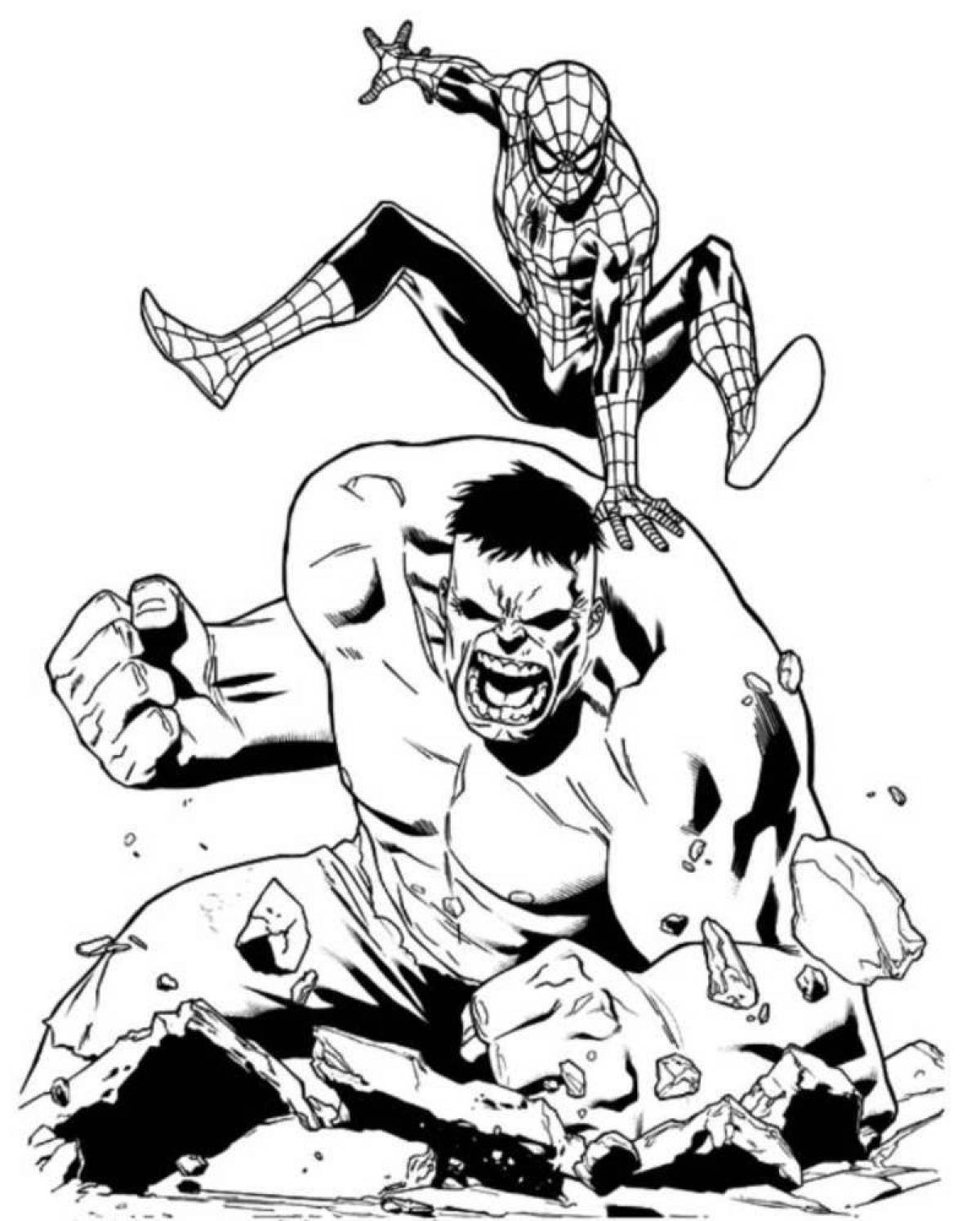 Rampant Hulk and Spiderman coloring page