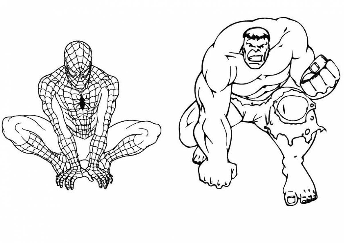 Coloring page living hulk and spiderman