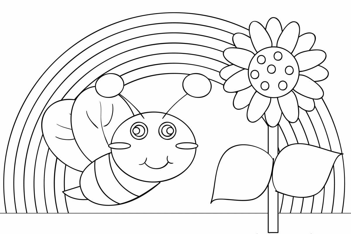 Colourful playful rainbow friends coloring page