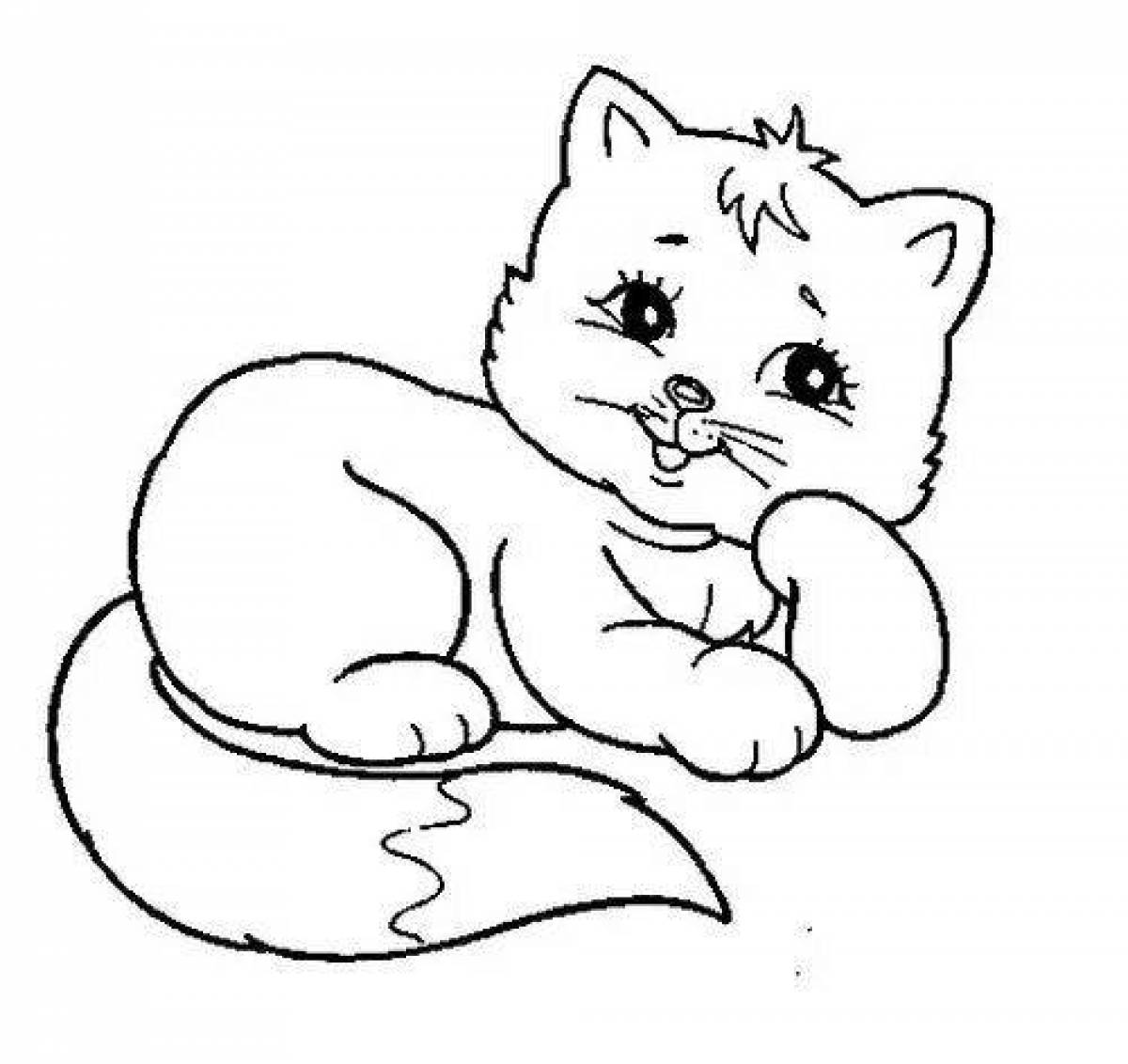 Cute kitten coloring for 3-4 year olds