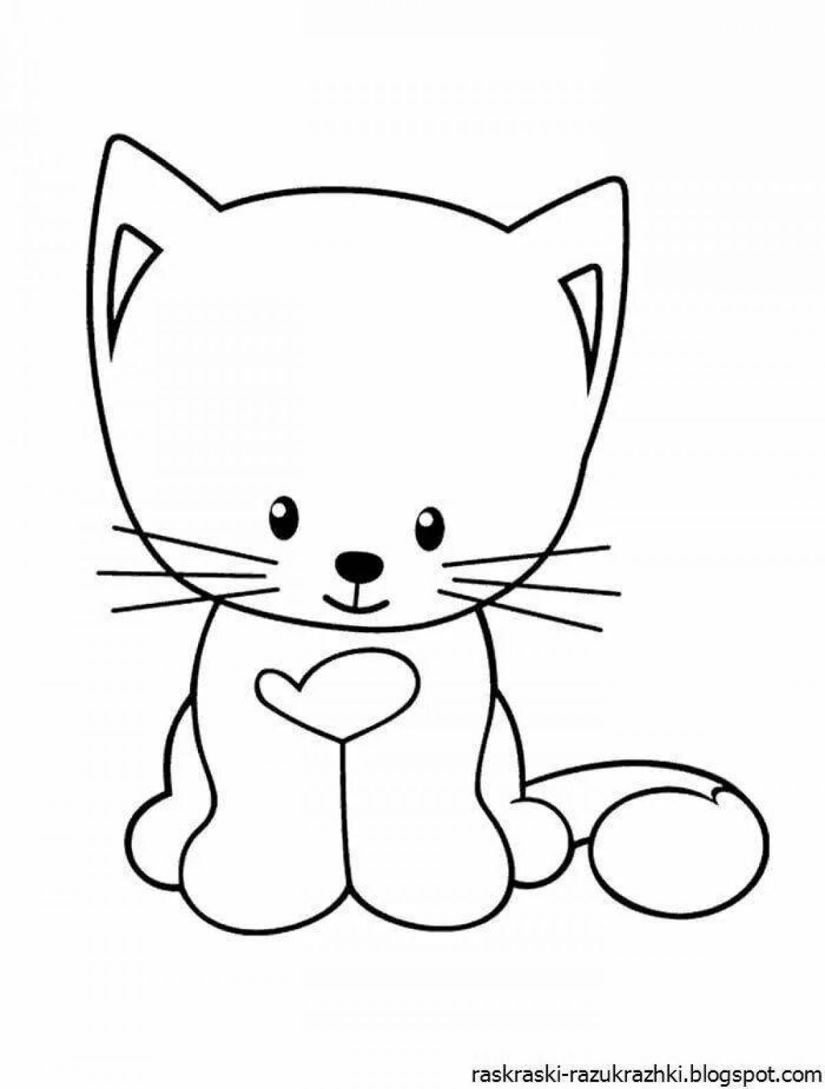 Раскраска «радостный котенок» для детей 3-4 лет