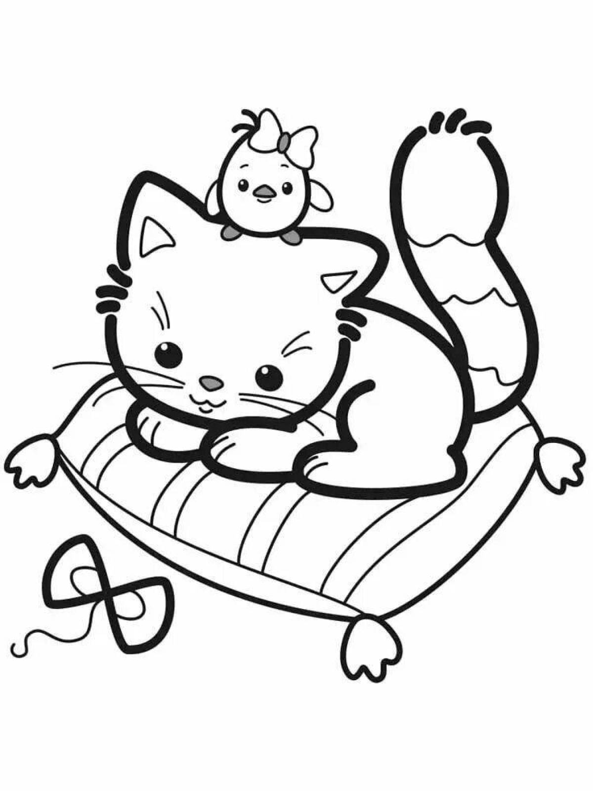 Раскраска с пузырчатым котенком для детей 3-4 лет