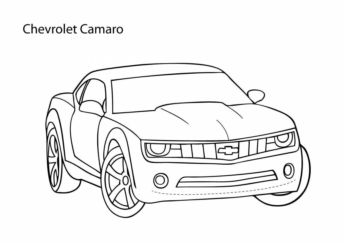 Ярко иллюстрированная страница раскраски chevrolet camaro