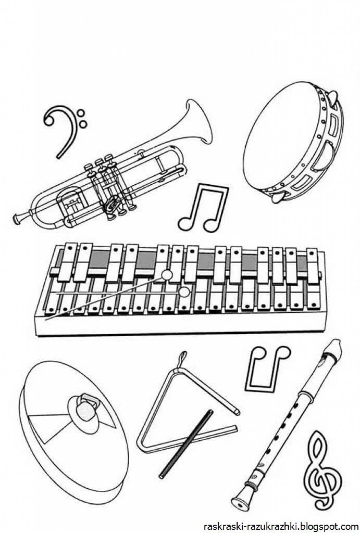 Лучистая раскраска русских народных инструментов