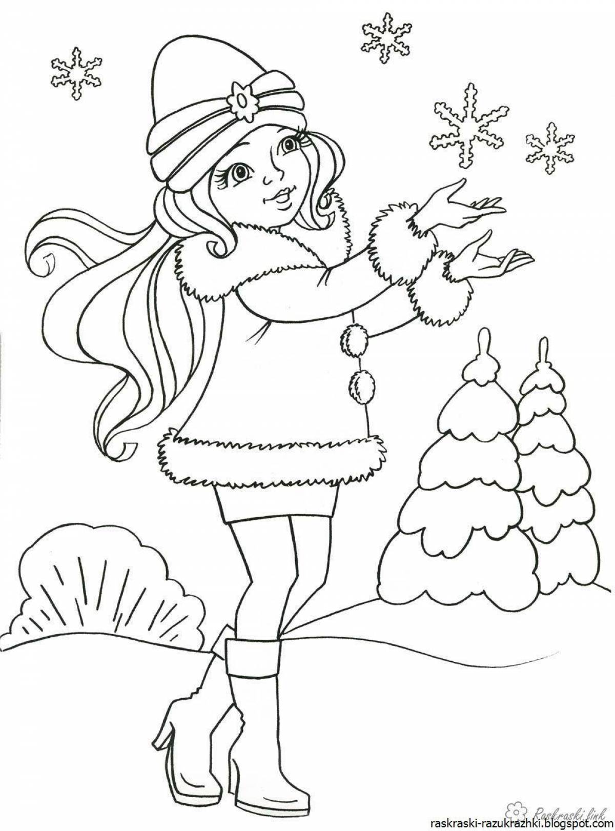 Exquisite winter coloring book for children 10 years old