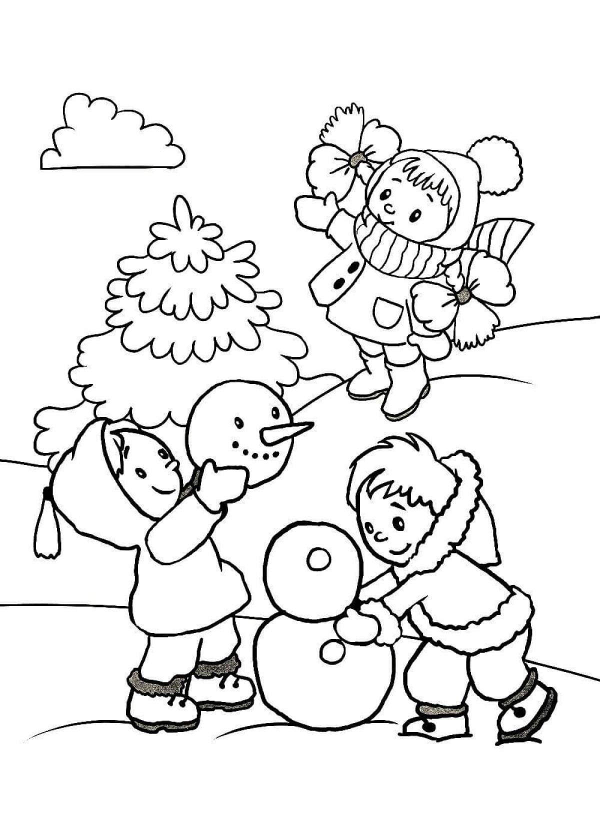 Playful winter coloring for children 10 years old