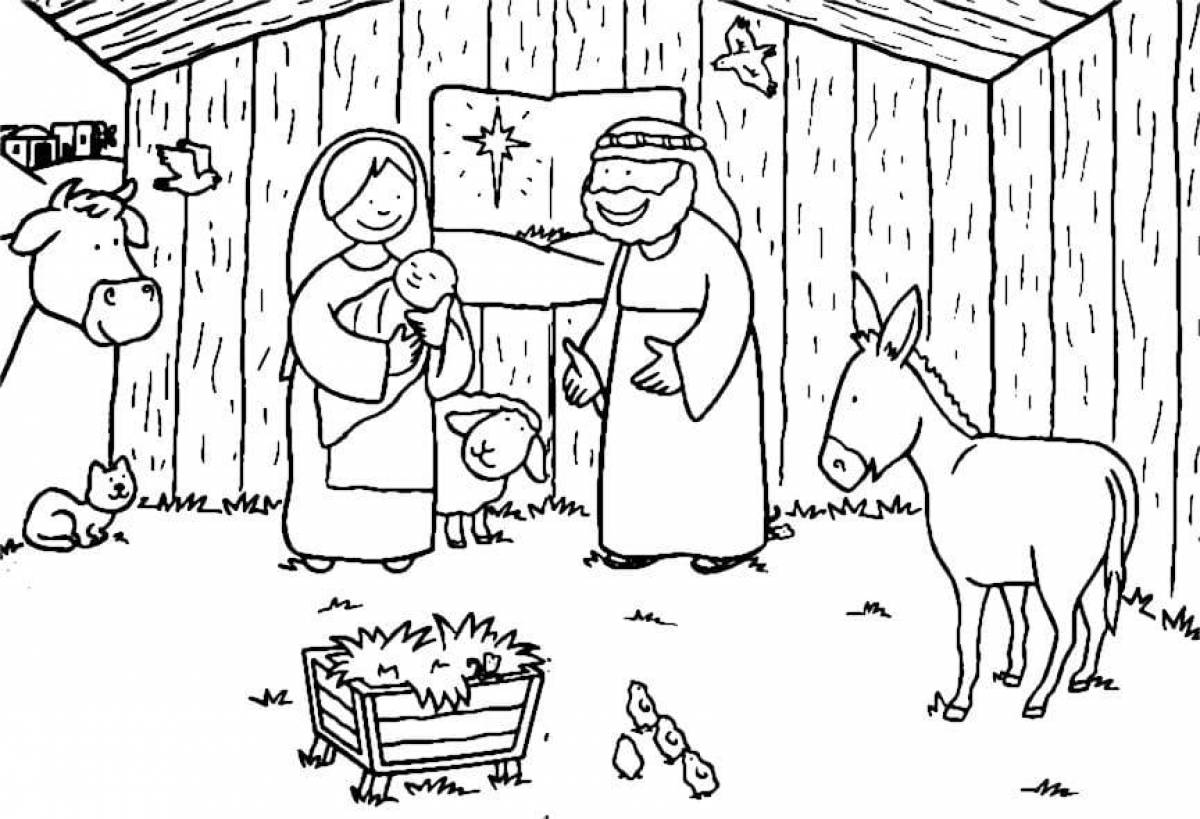 Great nativity scene coloring book