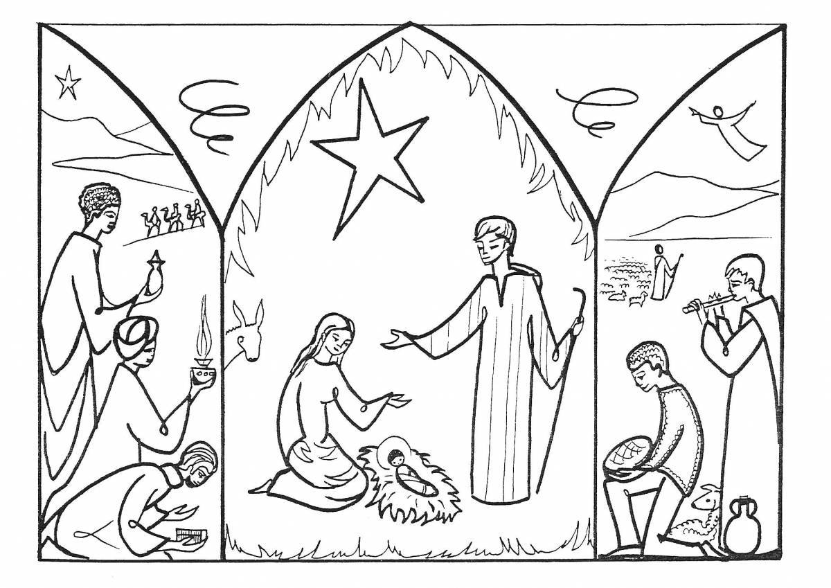 Serene nativity scene coloring