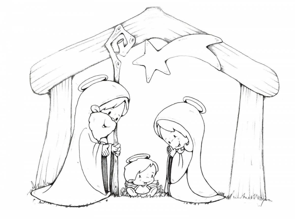 Delightful nativity scene coloring book