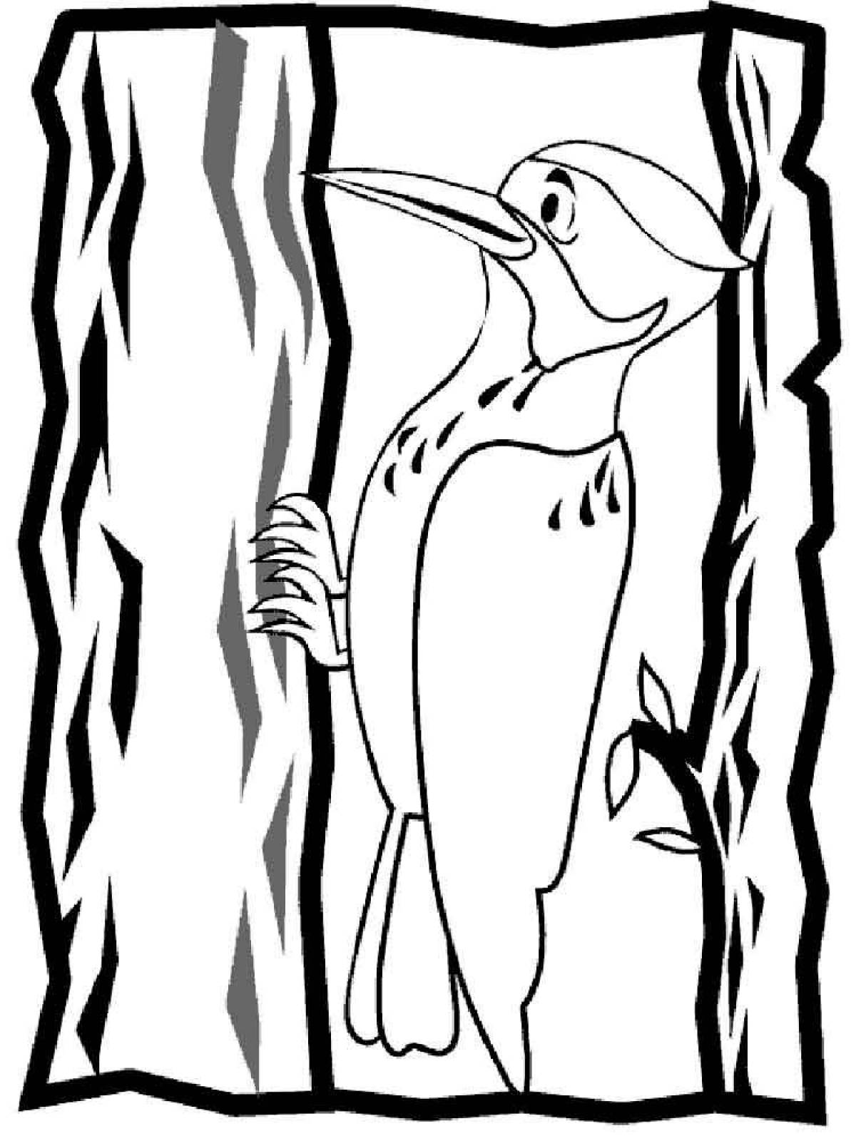 Playful woodpecker coloring page for kids