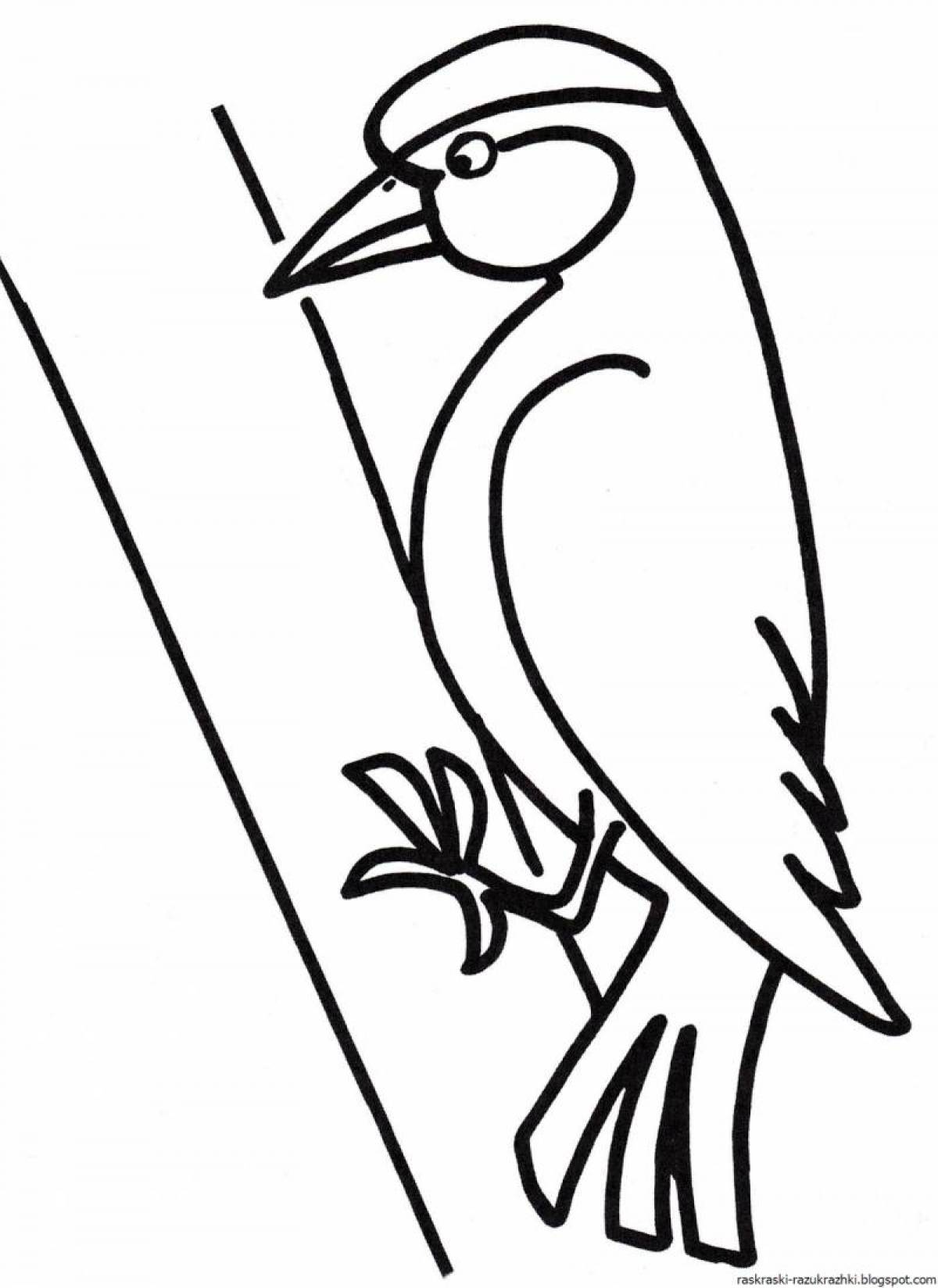 Animated woodpecker coloring page for kids