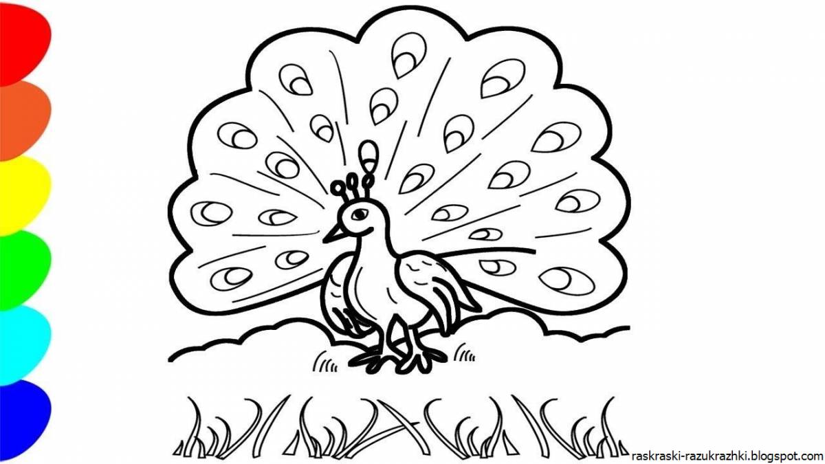 Coloring book bright fiery bird for children