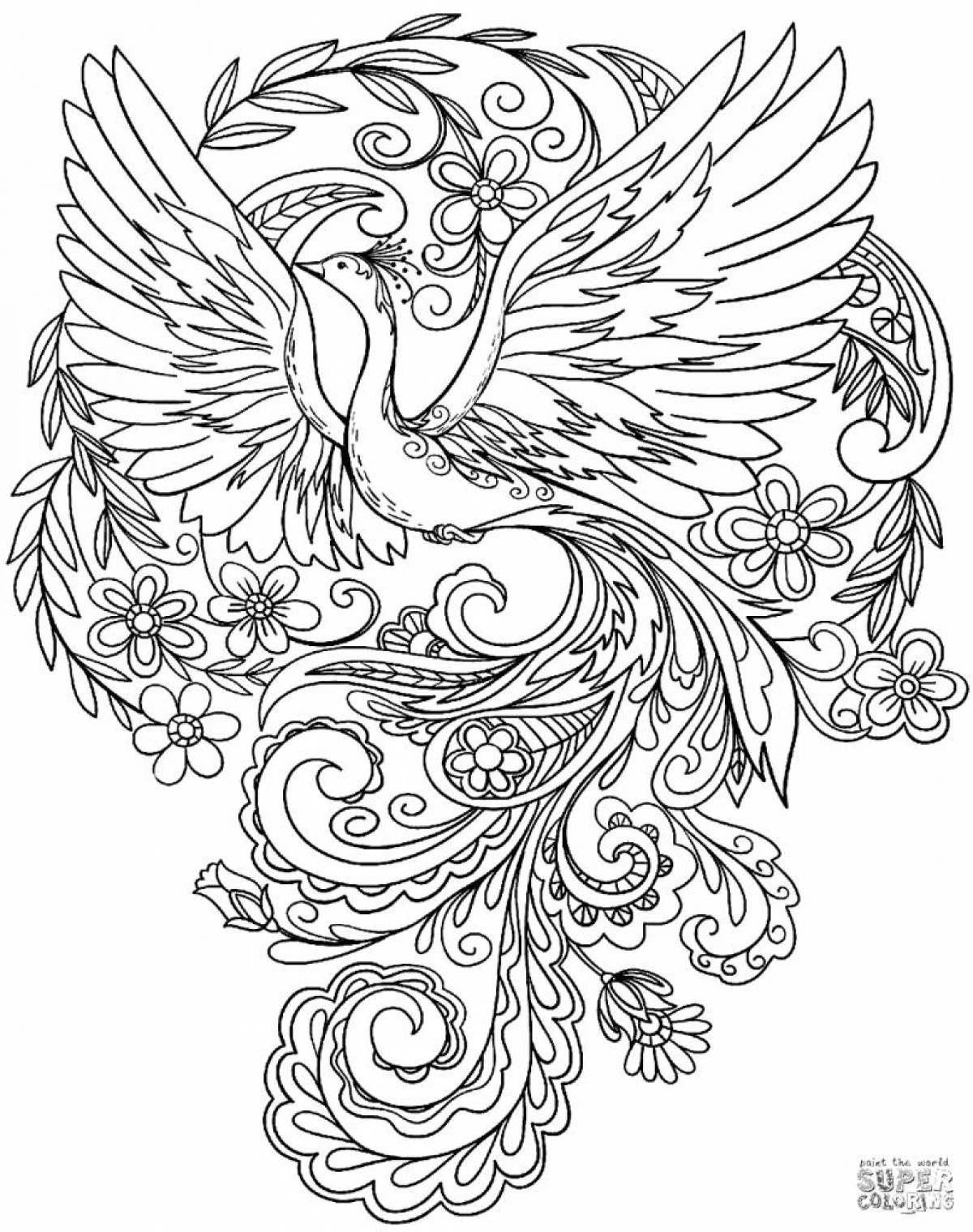 Playful fire bird coloring page for kids