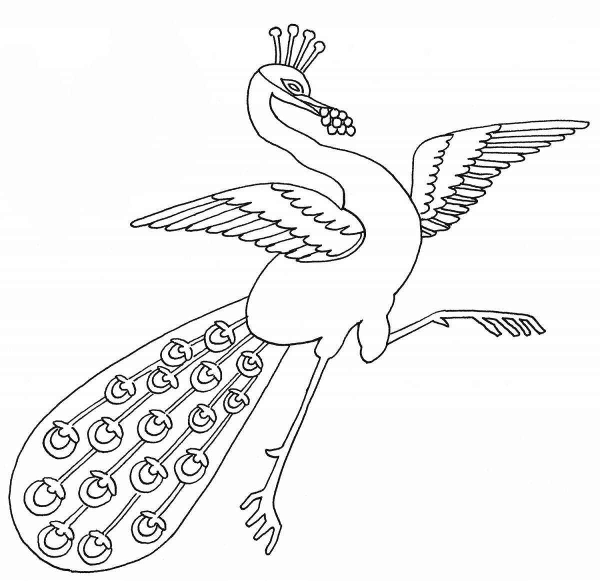 Coloring book dazzling fiery bird for children