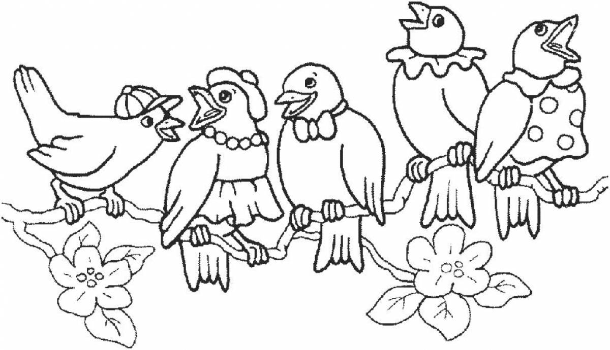 Выдающаяся страница раскраски птиц для детей 6-7 лет