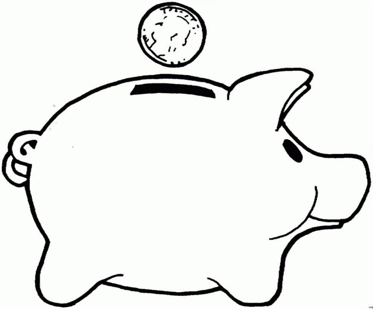 Coloring book glowing piggy bank