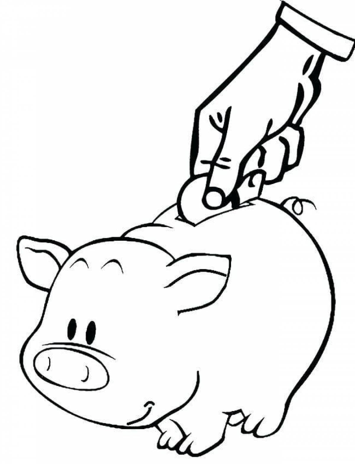 Crazy piggy bank coloring page