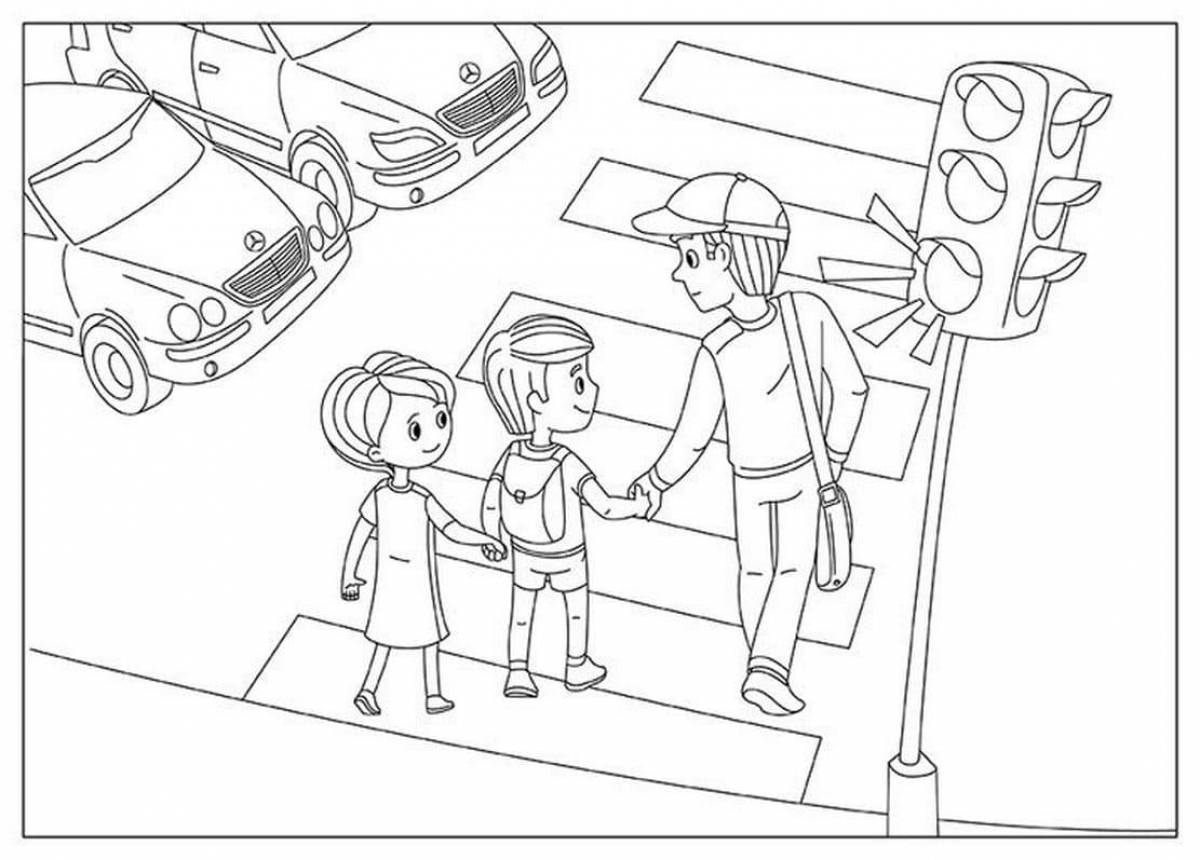 Playful crosswalk coloring page