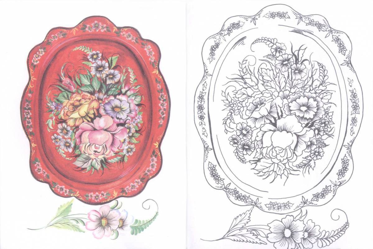 Coloring page delightful Zhostovo tray