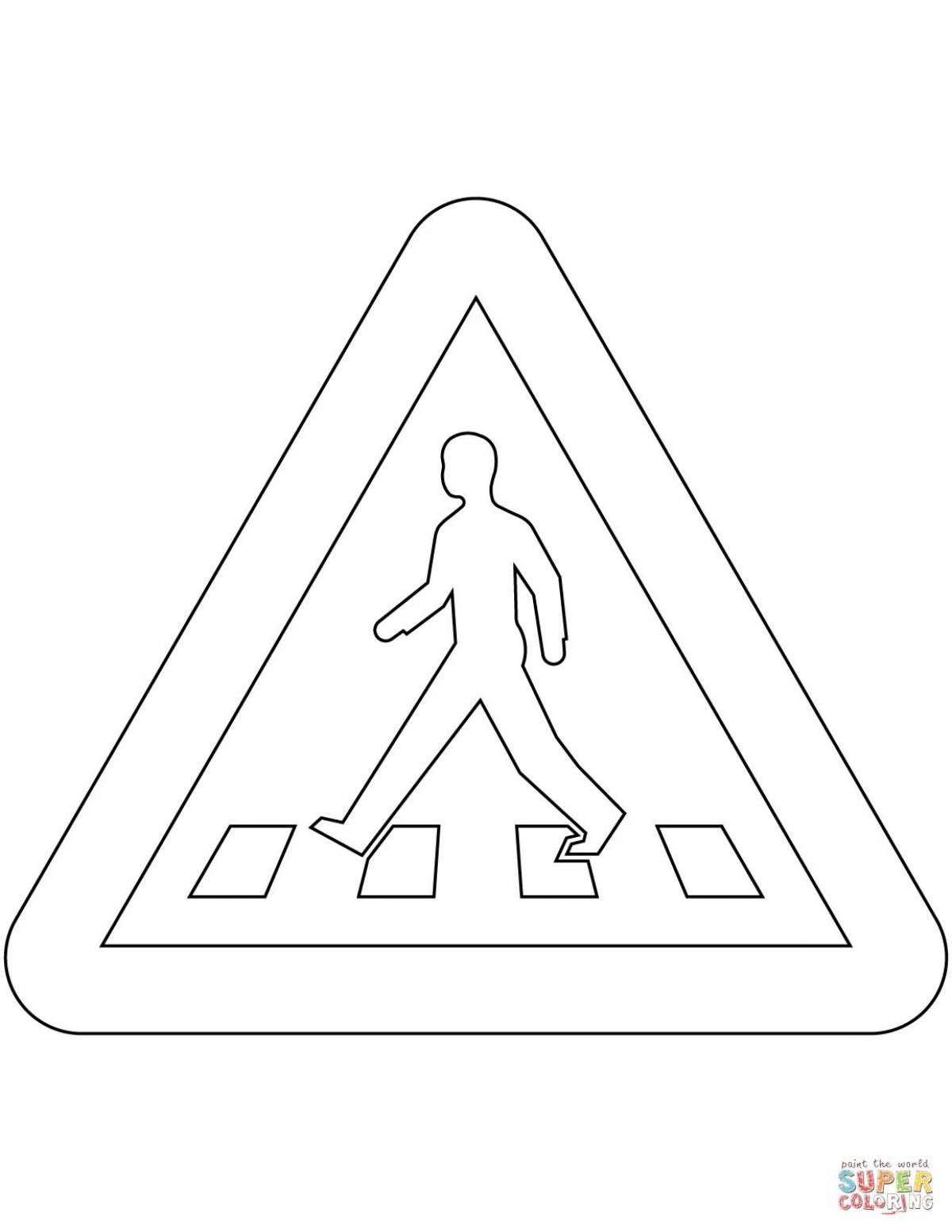 Coloring page bright sign of a pedestrian crossing