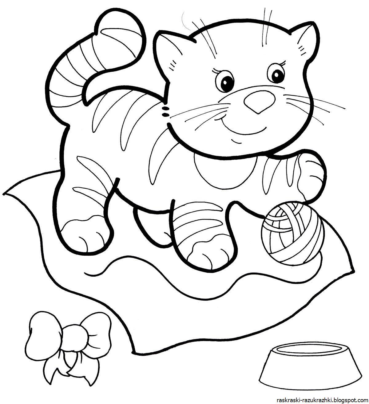 Раскраска «радостный котенок» для детей 4-5 лет