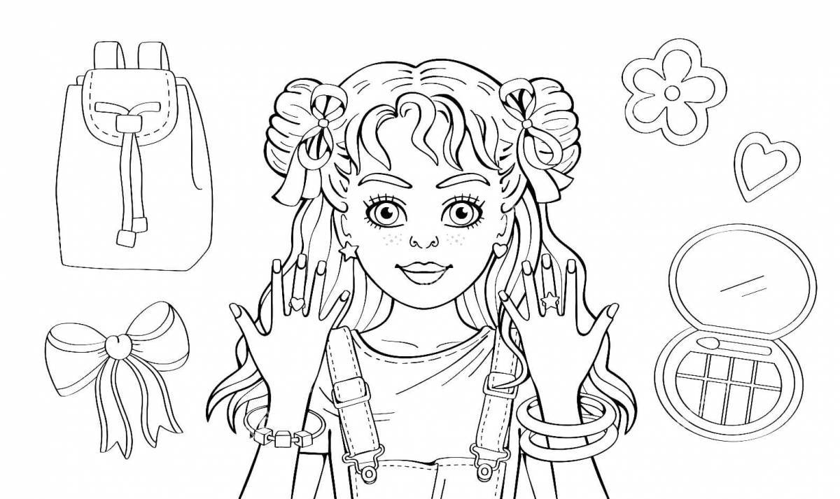 Adorable Makeup Coloring Page for Girls