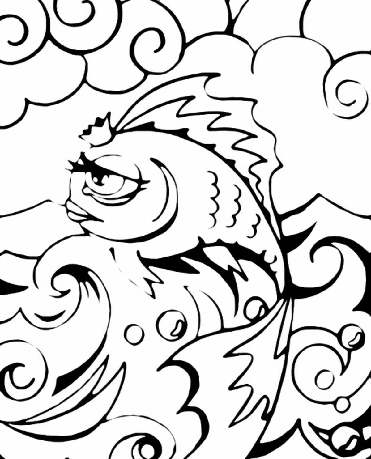 Colorful coloring page of Pushkin's fairy tale