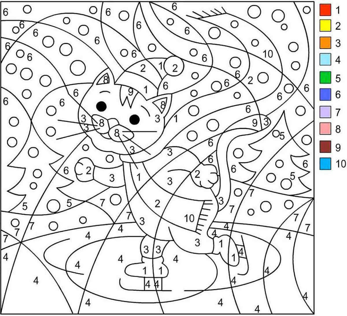 Stimulating coloring by numbers for 7-8 year olds