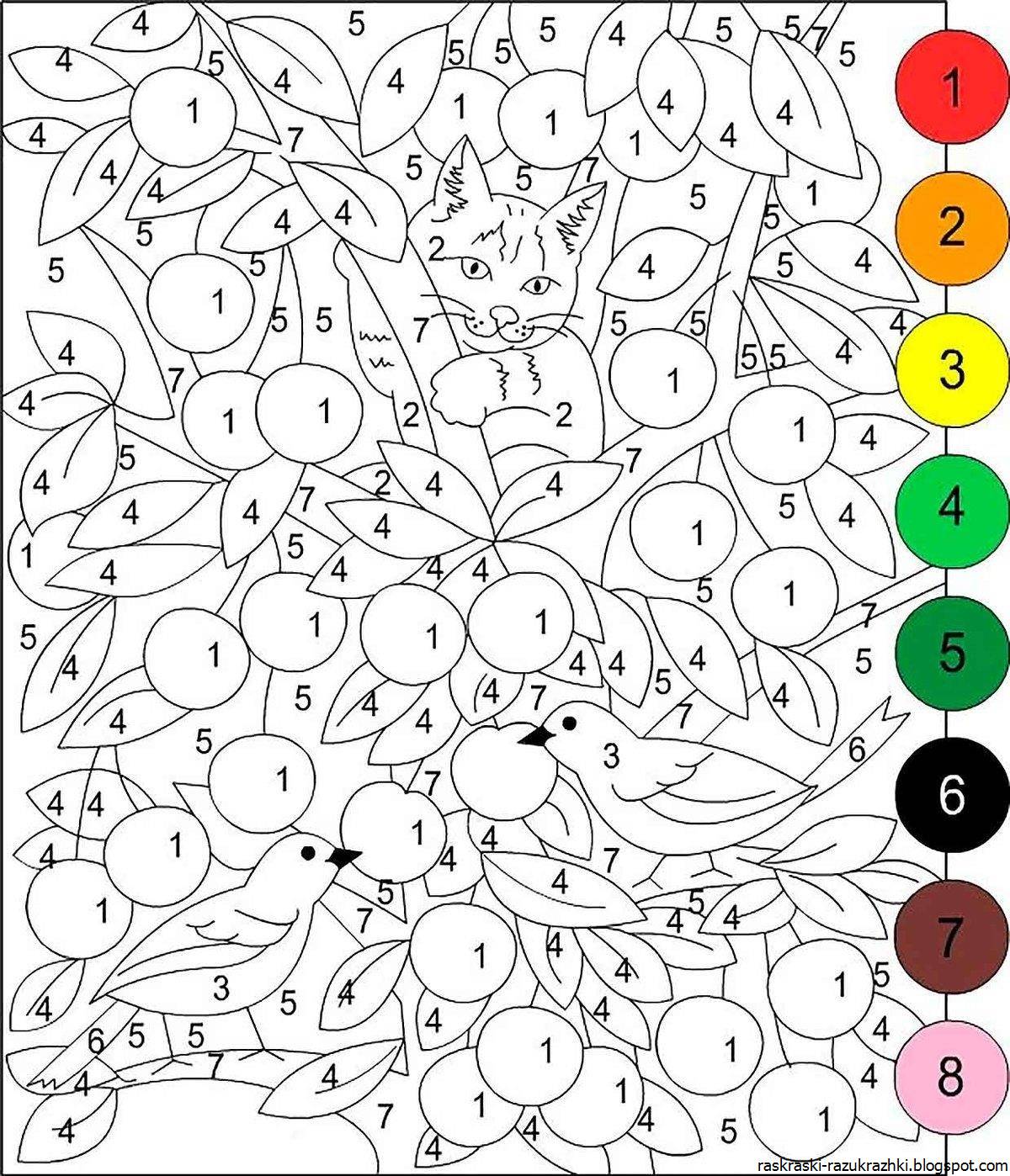 Bright coloring by numbers for children 7-8 years old