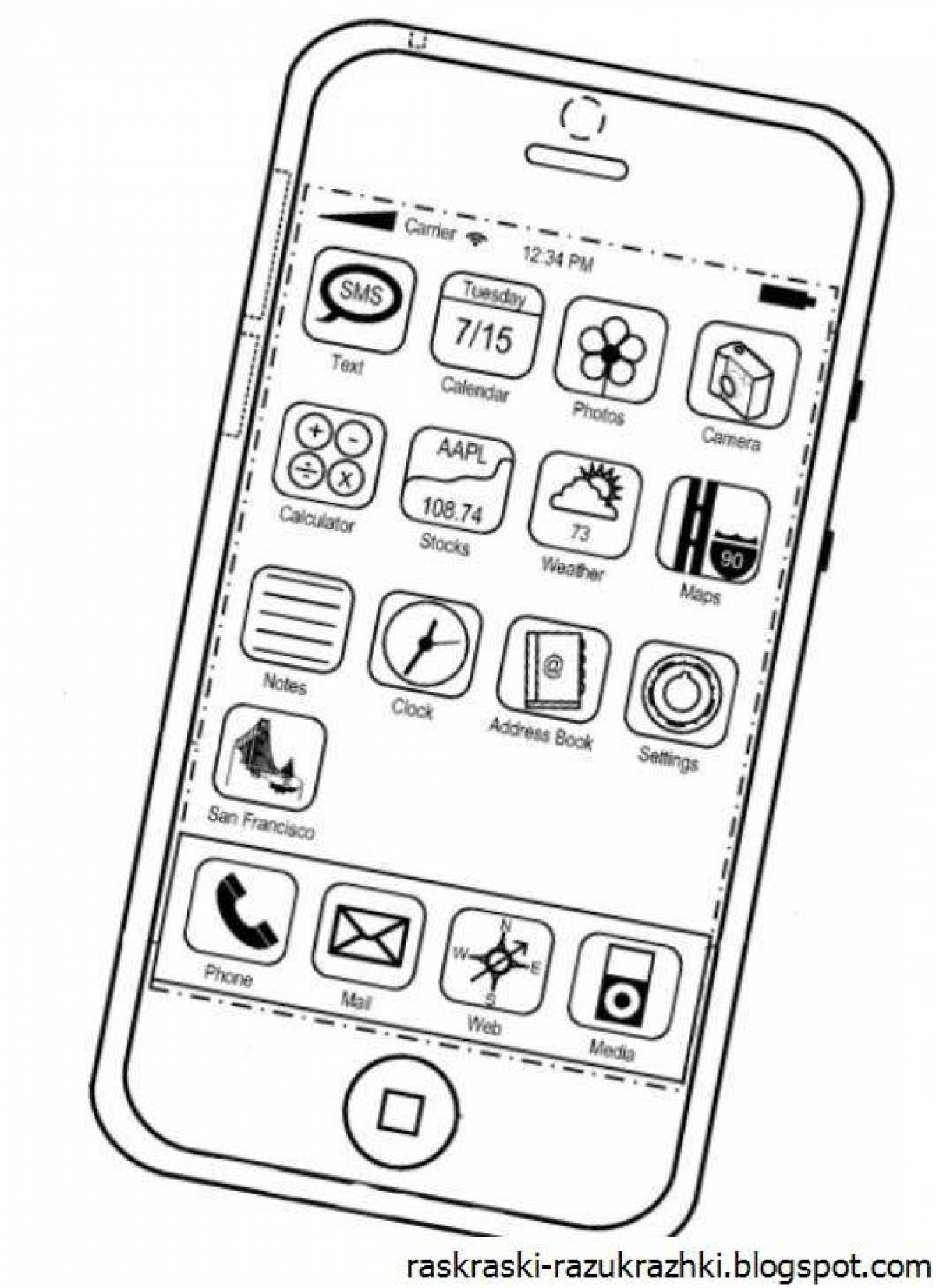 Раскраска телефон. Раскраска приложение. Раскраска айфон. Раскраска айфон с приложениями. Смартфон для раскрашивания.
