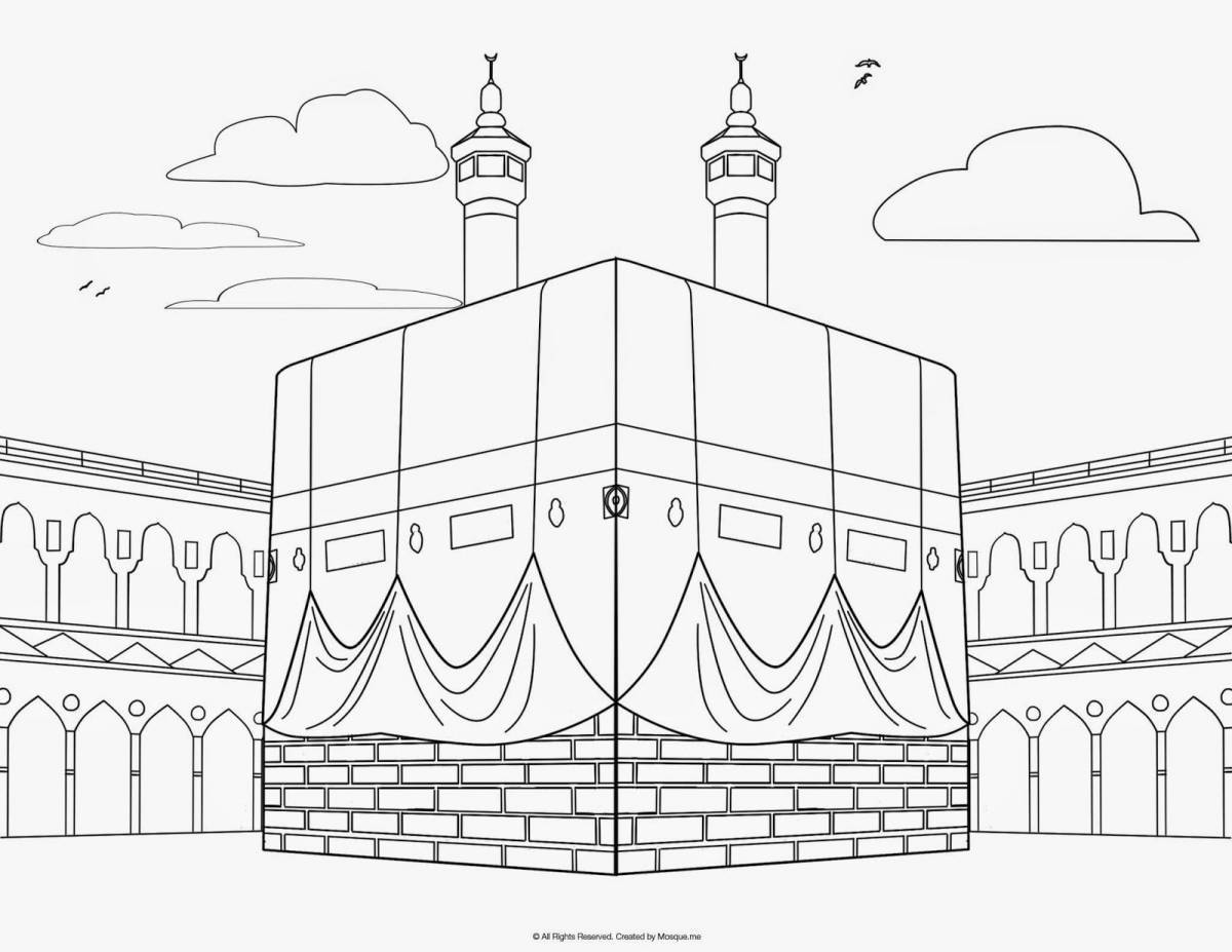 Распечатать мечеть. Рисунки мусульманские карандашом мечети Кааба. Мечеть Кааба. Храм Кааба в Мекке рисунок. Рисунок мечеть Кааба.